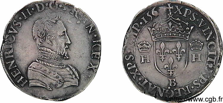 CHARLES IX. COINAGE AT THE NAME OF HENRY II Teston à la tête nue, 1er type 1561 Rouen MBC+/MBC