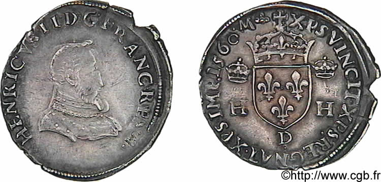 CHARLES IX. COINAGE AT THE NAME OF HENRY II Demi-teston à la tête nue, 1er type 1560 Lyon VZ