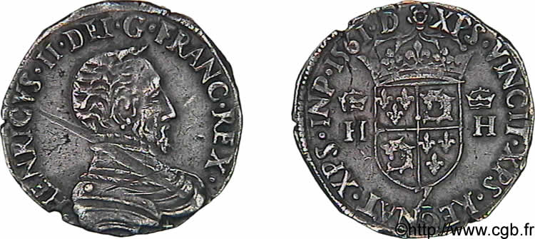 CHARLES IX. COINAGE AT THE NAME OF HENRY II Teston du Dauphiné à la tête nue 1561 Grenoble fVZ