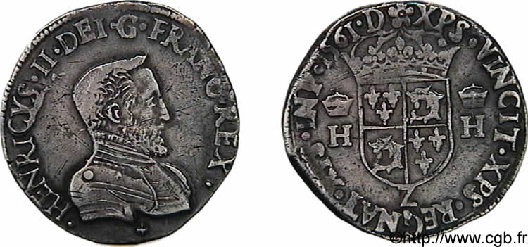 CHARLES IX. COINAGE AT THE NAME OF HENRY II Teston du Dauphiné à la tête nue 1561 Grenoble MBC