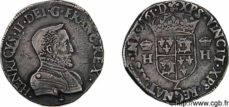 CHARLES IX. COINAGE AT THE NAME OF HENRY II Teston du Dauphiné à la tête nue 1561 Grenoble XF