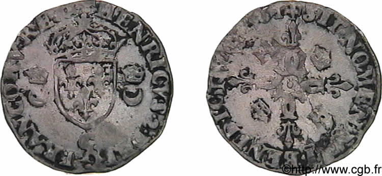 CHARLES IX. COINAGE AT THE NAME OF HENRY II Douzain aux croissants 1561 Saint-Lô fSS