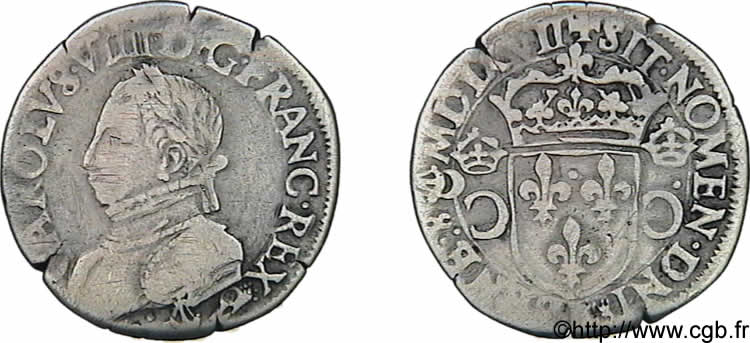 CHARLES IX Teston, 2e type 1567 (MDLXVII) Bordeaux VF