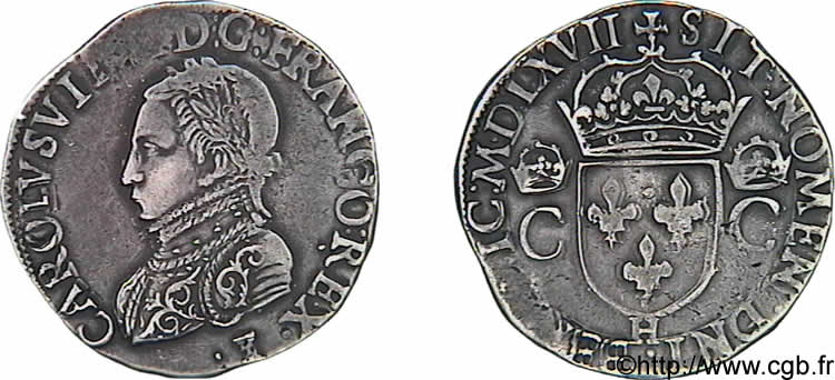 CHARLES IX Teston, 2e type 1567 (MDLXVII) La Rochelle MBC