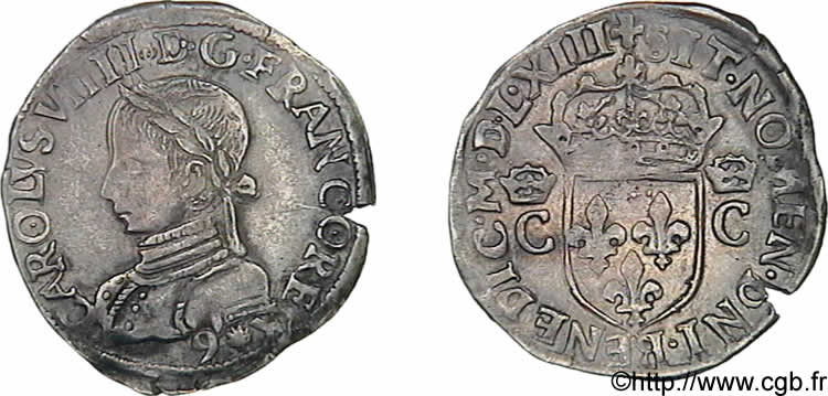 CHARLES IX Demi-teston, 2e type 1563 (MDLXIII) Rennes TTB