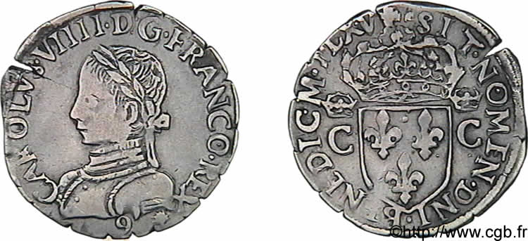 CHARLES IX Demi-teston, 2e type 1565 (MDLXV) Rennes XF