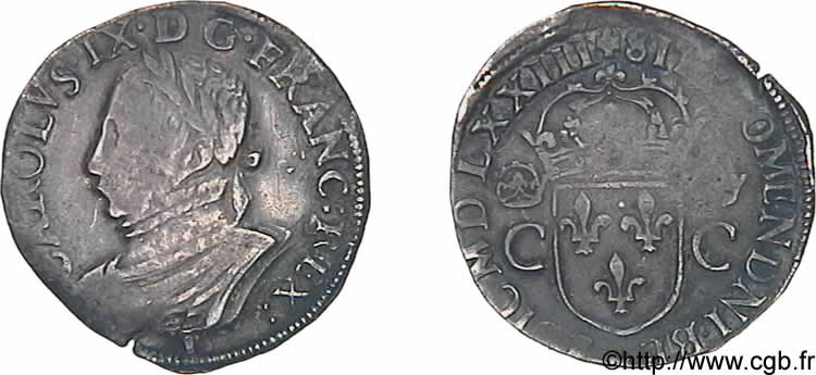 CHARLES IX Teston, 10e type 1573 (MDLXXIII) Nantes XF