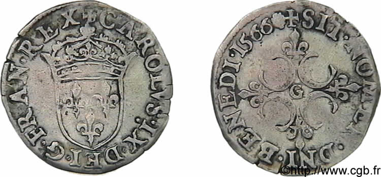 CHARLES IX Sol parisis, 1er type 1566 Poitiers SS