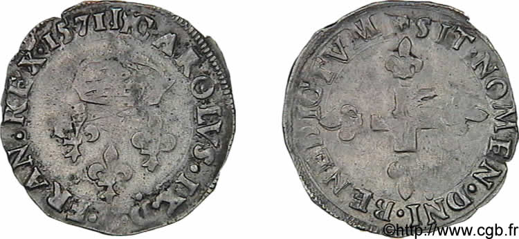 CHARLES IX Double sol parisis, 1er type 1571 Limoges BB/q.BB