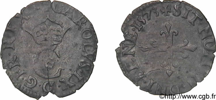 CHARLES IX Liard au C couronné, 2e émission 1573 Poitiers XF/VF