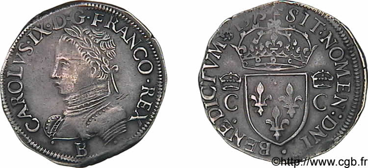 HENRY III. COINAGE AT THE NAME OF CHARLES IX Teston, 2e type 1575 Rouen fVZ/SS