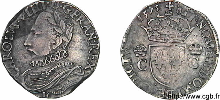 HENRI III. MONNAYAGE AU NOM DE CHARLES IX Teston, 10e type 1575 Rouen TTB