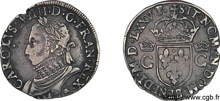 HENRY III. COINAGE AT THE NAME OF CHARLES IX Teston, 10e type 1575 (MDLXXV) Toulouse XF