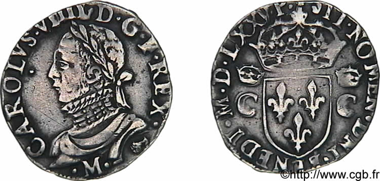 HENRY III. COINAGE IN THE NAME OF CHARLES IX Demi-teston, 10e type 1575 (MDLXXV) Toulouse XF