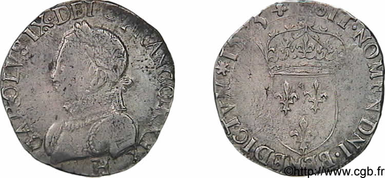 HENRY III. COINAGE AT THE NAME OF CHARLES IX Teston, 11e type 1575 La Rochelle XF/AU