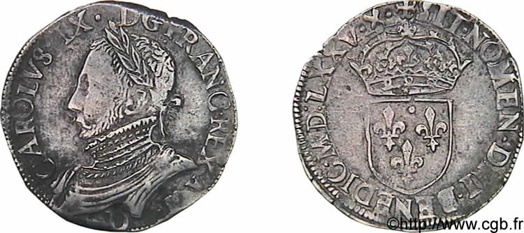 HENRY III. COINAGE AT THE NAME OF CHARLES IX Teston, 11e type 1575 (MDLXXV) Lyon SS