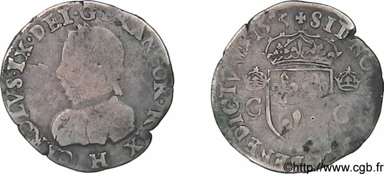HENRY III. COINAGE IN THE NAME OF CHARLES IX Demi-teston, 11e type 1575 La Rochelle VF