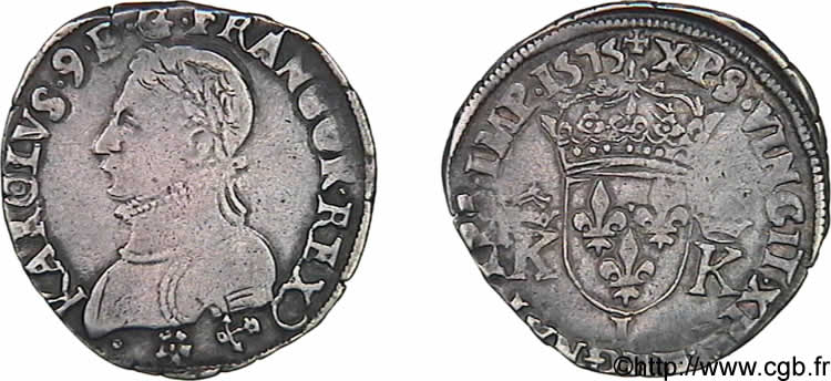 HENRI III. MONNAYAGE AU NOM DE CHARLES IX Teston, 4e type 1575 Bayonne TTB