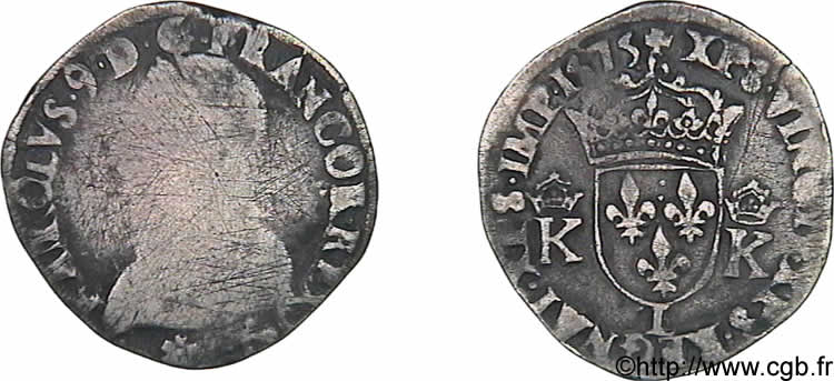 HENRY III. COINAGE AT THE NAME OF CHARLES IX Teston, 4e type 1575 Bayonne BC/BC+