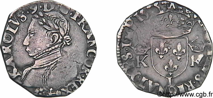 HENRY III. COINAGE AT THE NAME OF CHARLES IX Demi-teston, 4e type 1575 Bayonne MBC