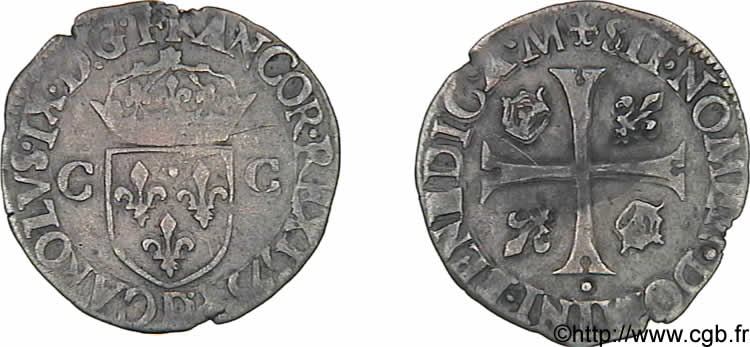 HENRY III. COINAGE IN THE NAME OF CHARLES IX Douzain aux deux C, 1er type 1575 Lyon  XF
