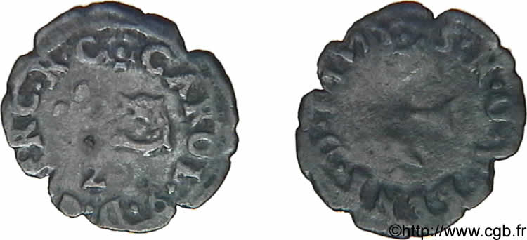 HENRI III. MONNAYAGE AU NOM DE CHARLES IX Denier tournois du Dauphiné 1575 Grenoble TTB