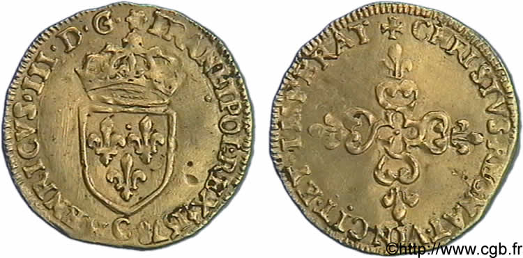 HENRY III Écu d or au soleil, 1er type 1578 Saint-Lô SS