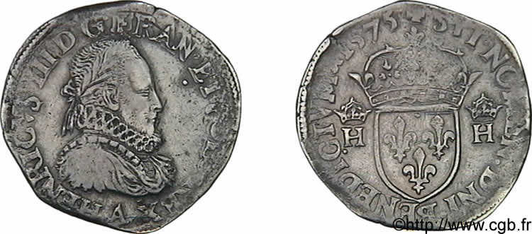 HENRI III Teston, 3e type, col fraisé 1575 Paris TTB