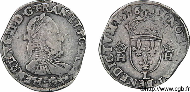 HENRY III Teston 3e type, col fraisé 1576 Bayonne VF