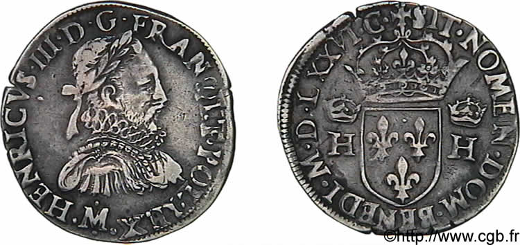 HENRI III Teston, 3e type, col fraisé 1576 (MDLXXVI) Toulouse TTB