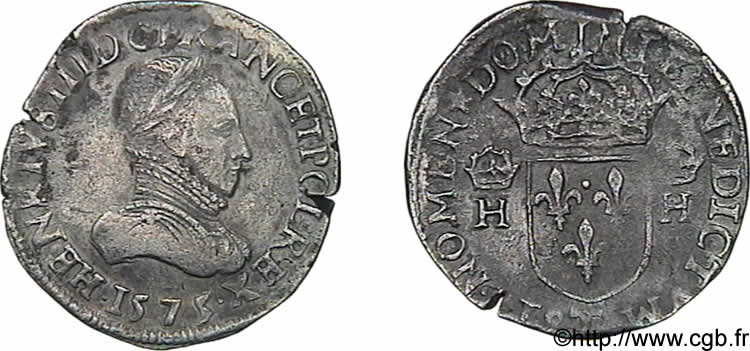 HENRY III Teston, 4e type, au col gaufré 1575 Nantes XF/VF