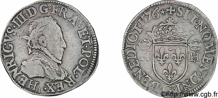 HENRI III Demi-teston, 3e type, col gaufré 1576 Poitiers TTB/TTB+