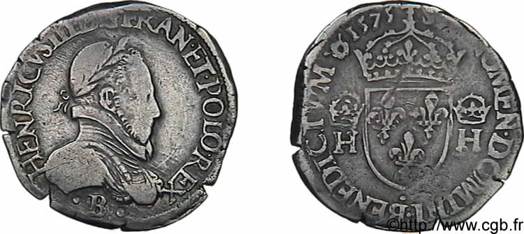 HENRI III Teston, 4e type 1575 Rouen TB+