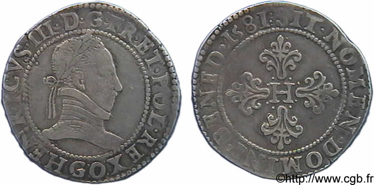 HENRY III Franc au col plat 1581 Poitiers SS