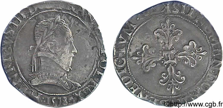 HENRY III Franc au col plat 1578 Bordeaux XF