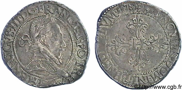 HENRY III Franc au col plat 1578 Dijon XF