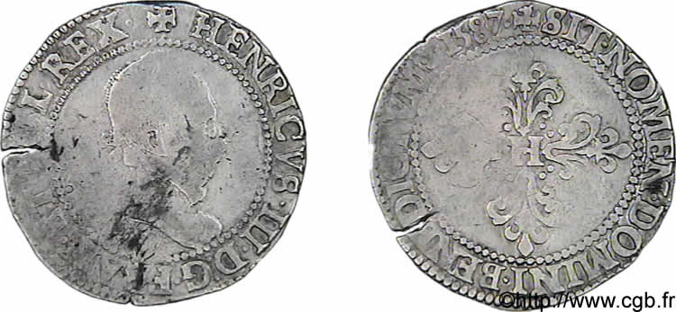 HENRY III Demi-franc au col plat 1587 Saint-Lô VF