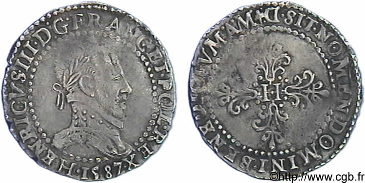 HENRY III Demi-franc au col plat 1587 Lyon XF