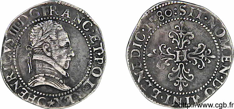 HENRY III Demi-franc au col plat 1580 Poitiers BC+/MBC