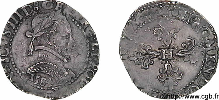 HENRY III Demi-franc au col plat 1584 Bordeaux XF