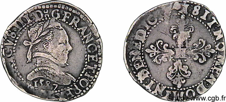 HENRY III Demi-franc au col plat 1587 Bordeaux SS