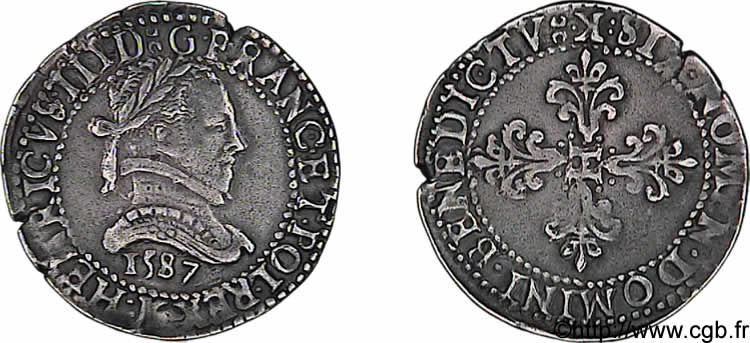 HENRY III Demi-franc au col plat 1587 Bordeaux VF