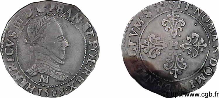HENRI III Demi-franc au col plat 1588 Toulouse TTB