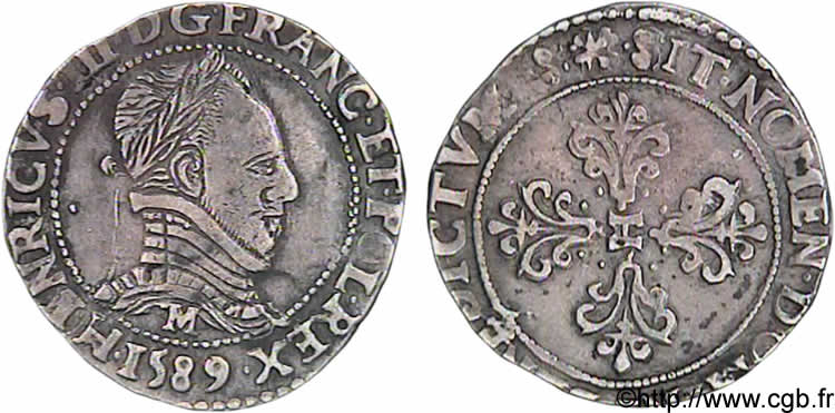 HENRY III Demi-franc au col plat 1589 Toulouse XF