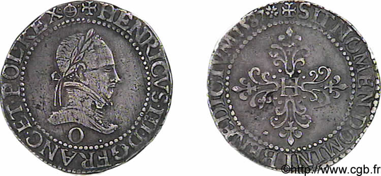 HENRY III Demi-franc au col plat 1587 Riom XF