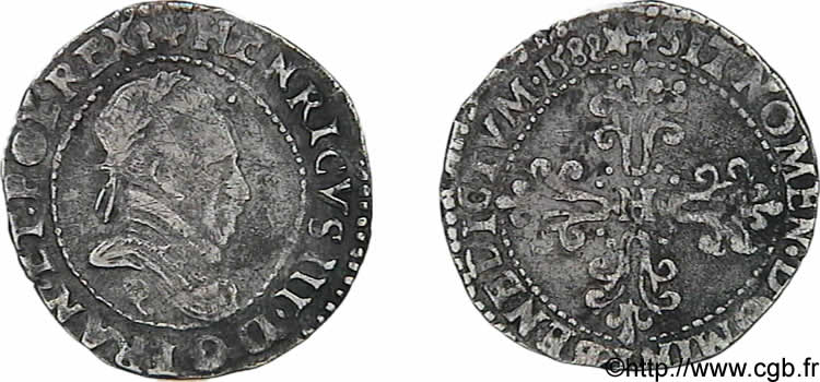 HENRI III Demi-franc au col plat 1588 Narbonne TB+