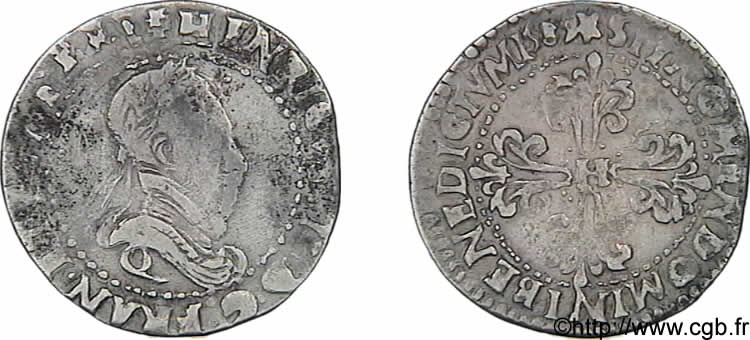 HENRY III Demi-franc au col plat 1589 Narbonne VF/XF