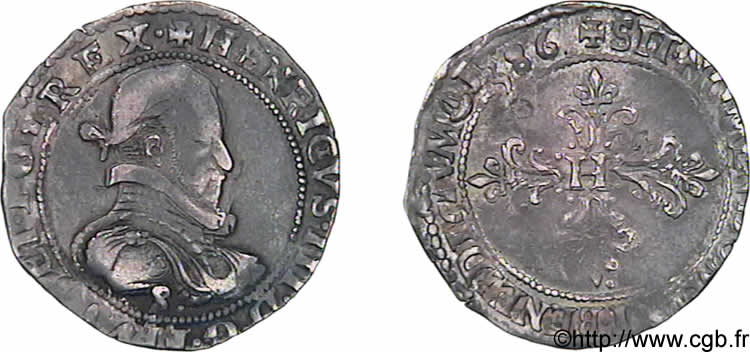 HENRY III Demi-franc au col plat 1586 Troyes q.BB