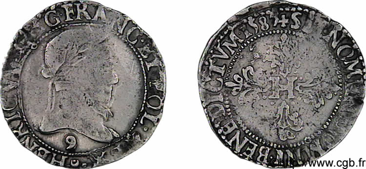 HENRY III Demi-franc au col plat 1587 Rennes BC+/MBC