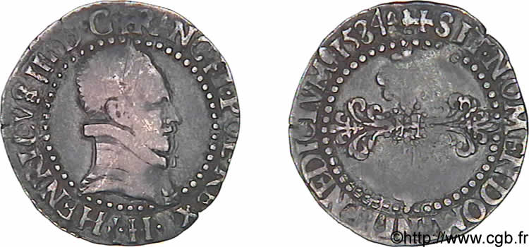 HENRY III Quart de franc au col plat 1584 La Rochelle VF